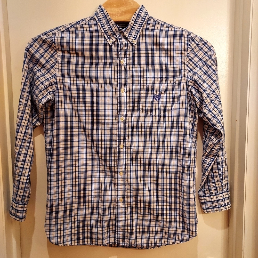 CHAPS Easy Care Twill Men's M Blue & White‎ Casual Long Sleeve Button Down Shirt